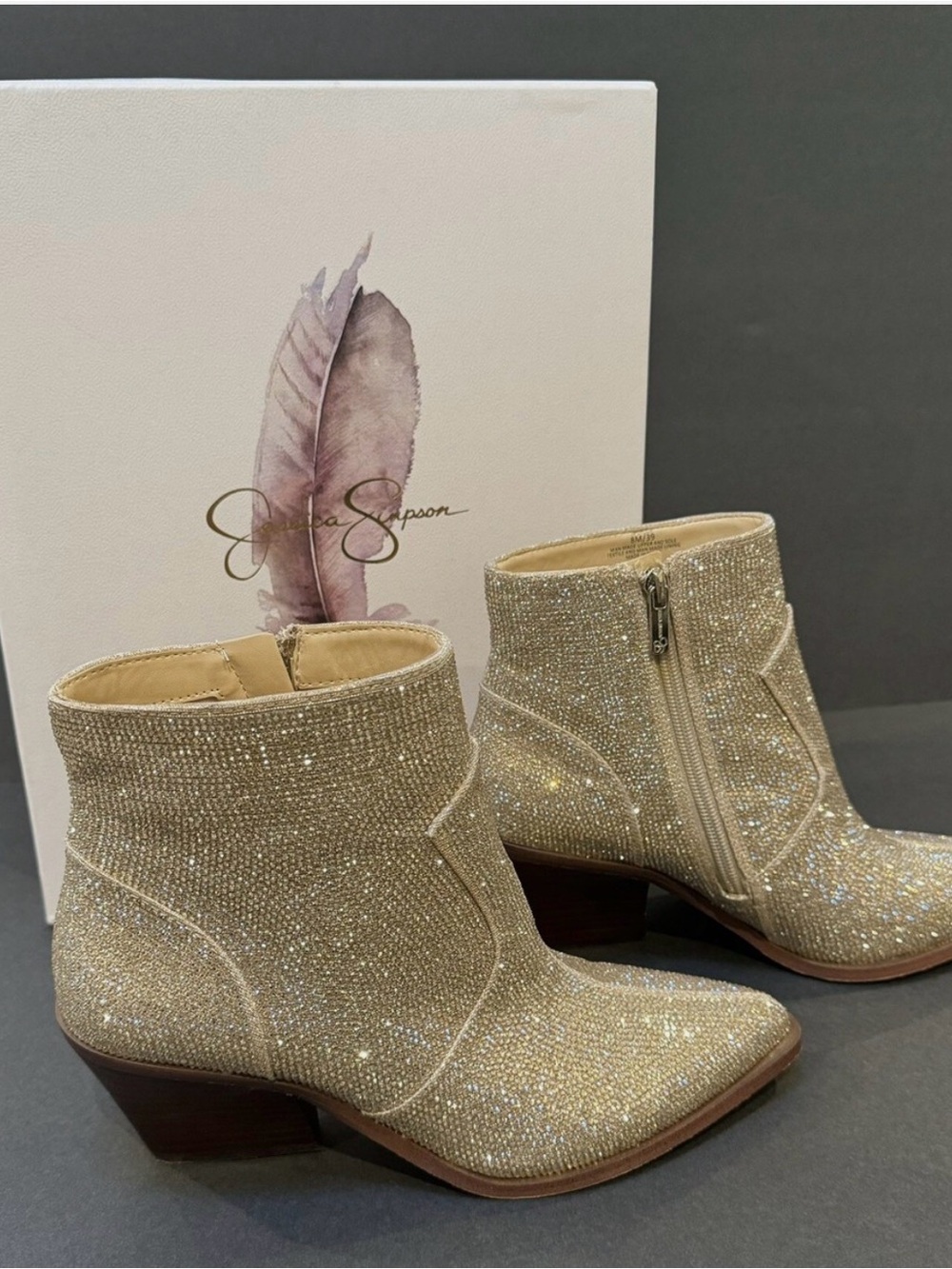 Jessica Simpson- Glitter Gabor Ankle Boots in Champagne Women